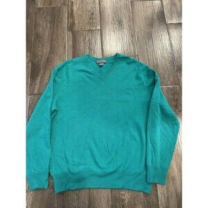 Mens 100% Cashmere Sweater With V Neck Jade Green Jewel Tone Long Sleeve Large